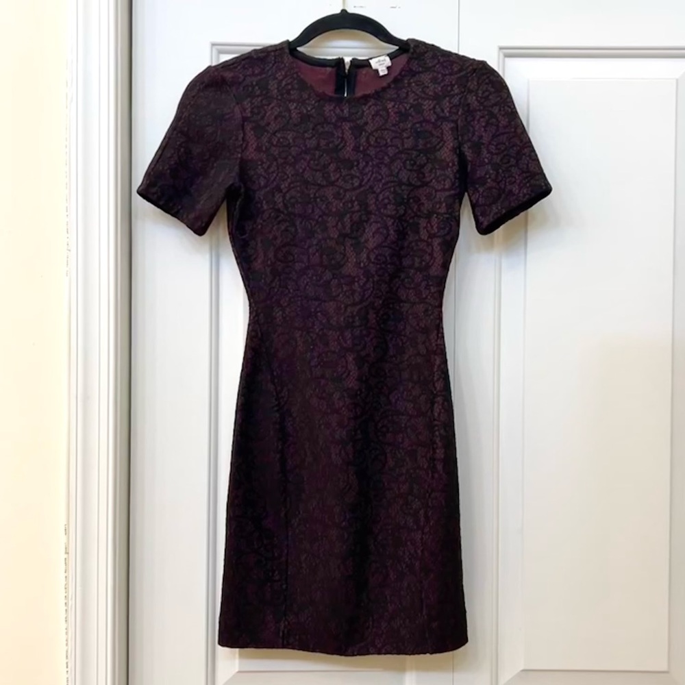 Aritzia Wilfred Burgundy Mignonne Floral Lace Overlay Mini Dress | Sz XS